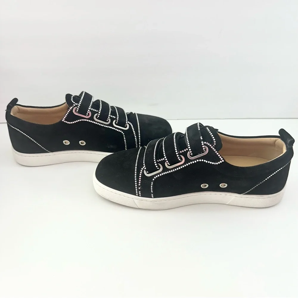 EUC! Christian Louboutin Black Suede Kiddo Bordo Crystal Velcro Sneakers 37 7 - Picture 14 of 15